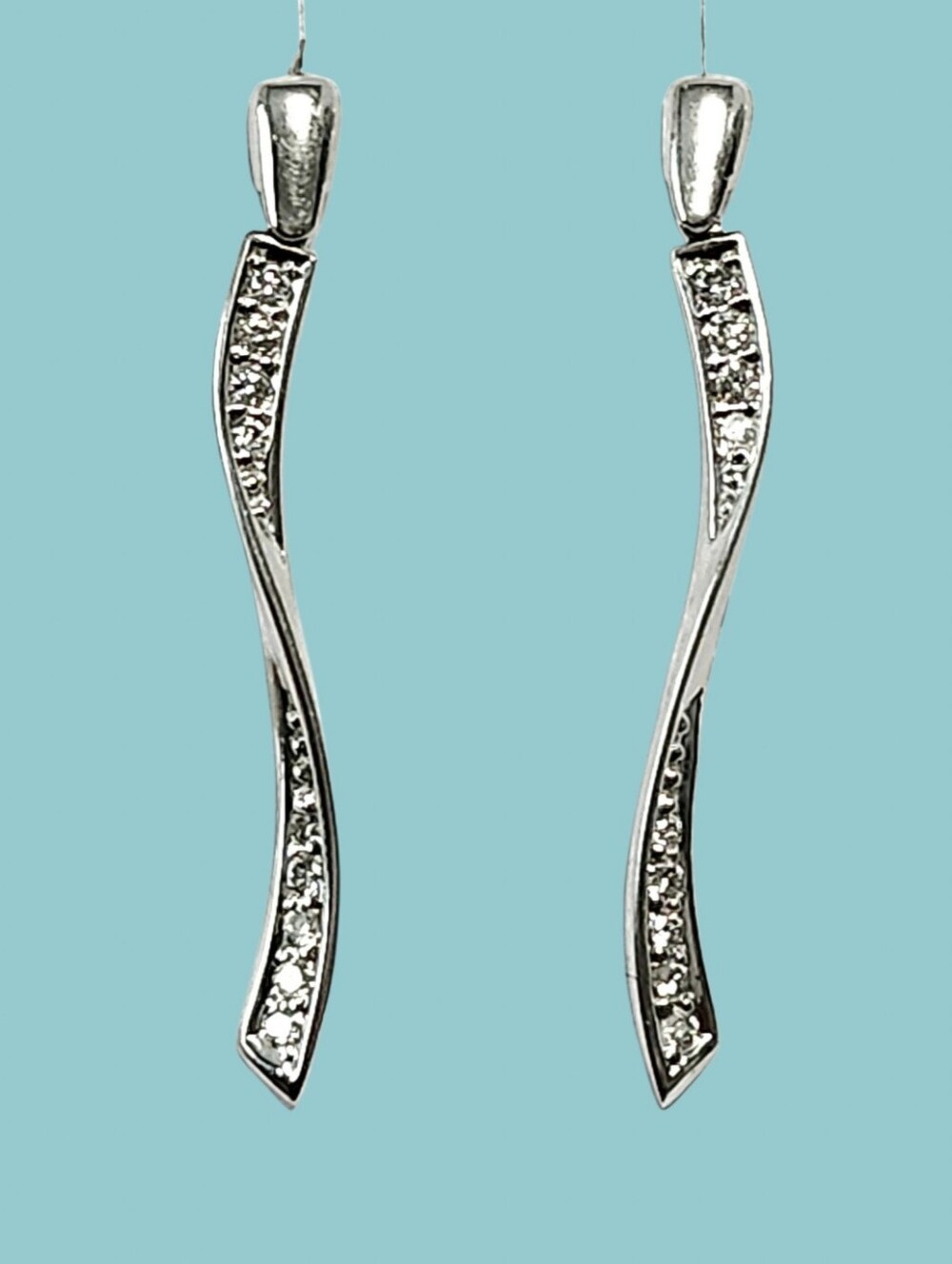 Diamond Sterling Silver Twisted Drop Earrings 1.5"